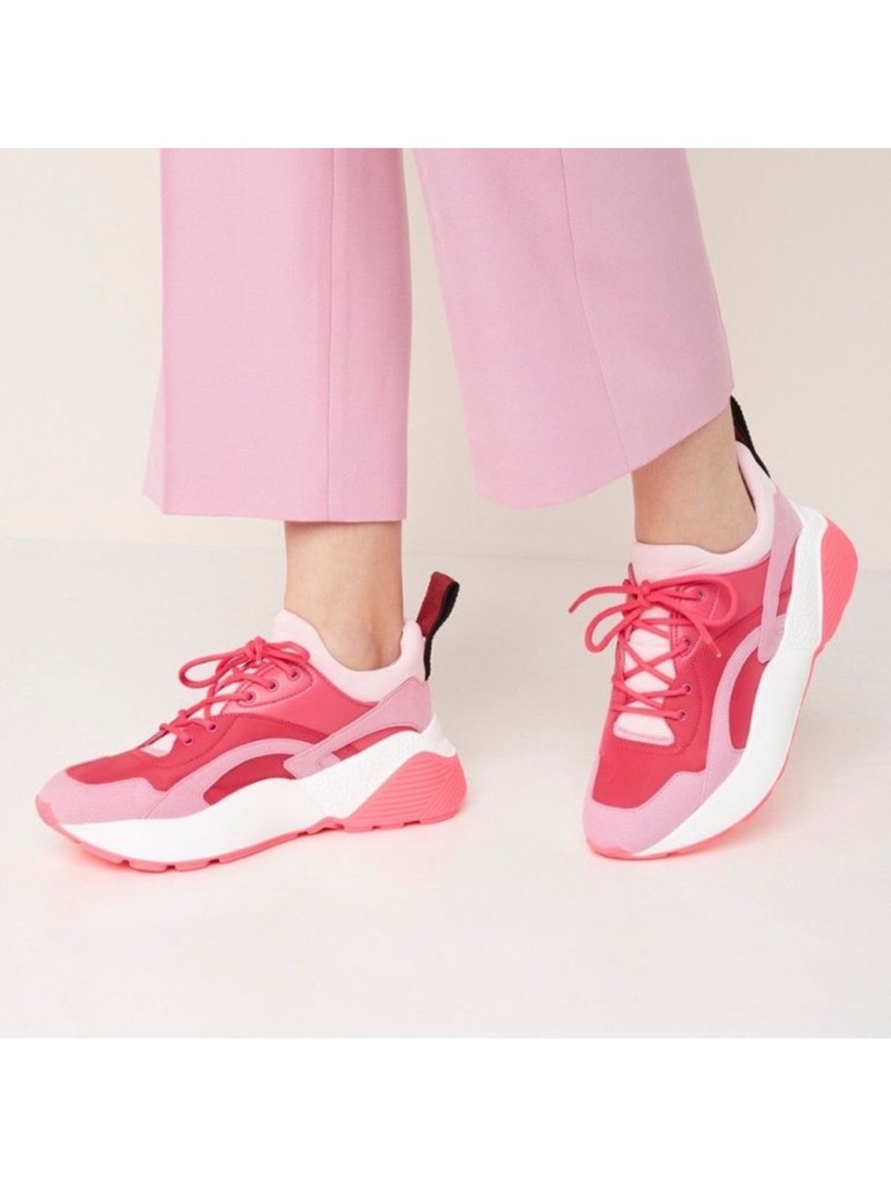 New Stella McCartney Eclypse Pink Chunky Lace-Up Sneakers EU 35